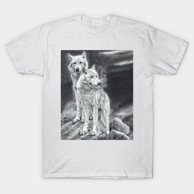 Moon Shadows - wolf cubs -pencil drawing T-Shirt by Mightyfineart